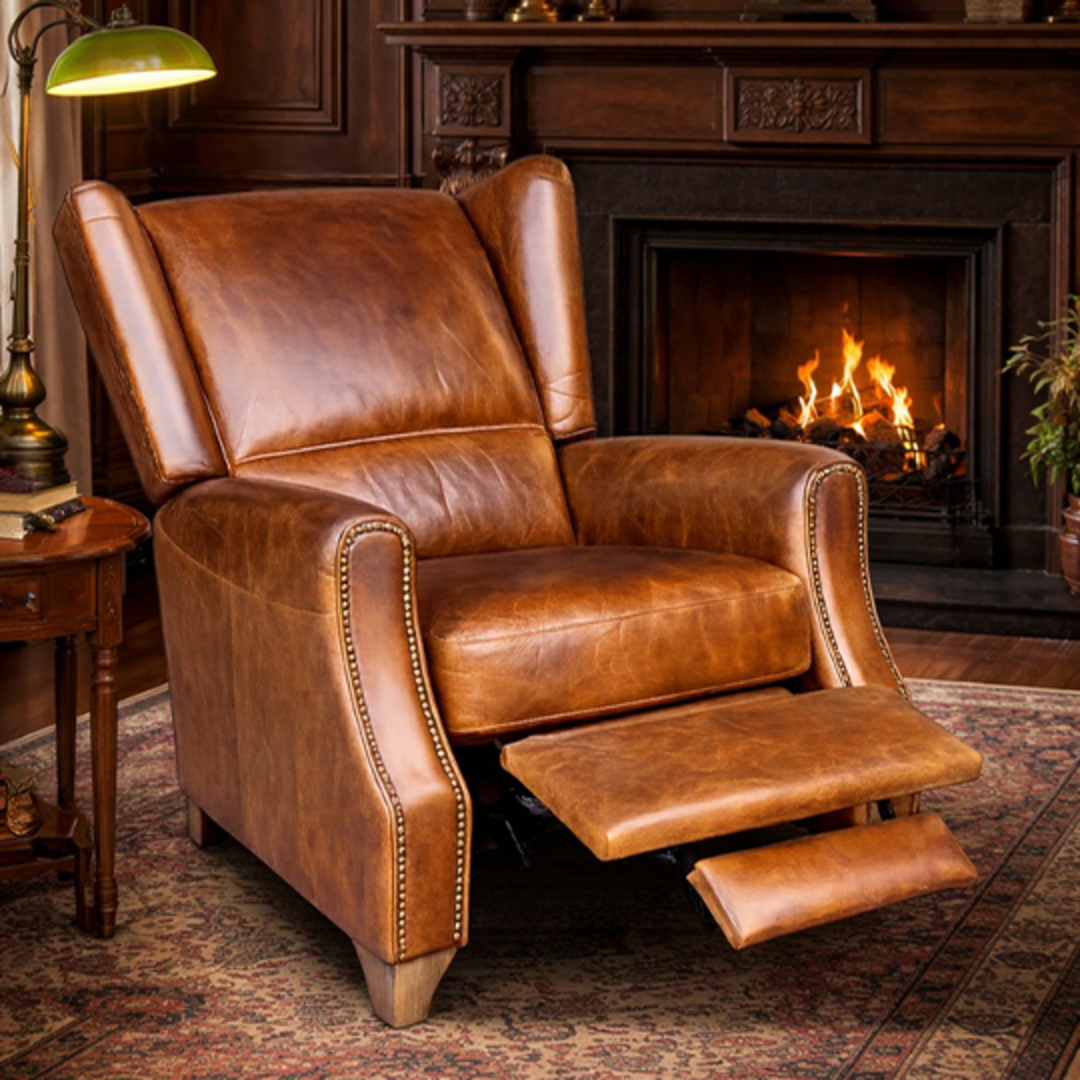 Stratford Aged Full Grain Leather Recliner Chair - Vintage Tan image 4